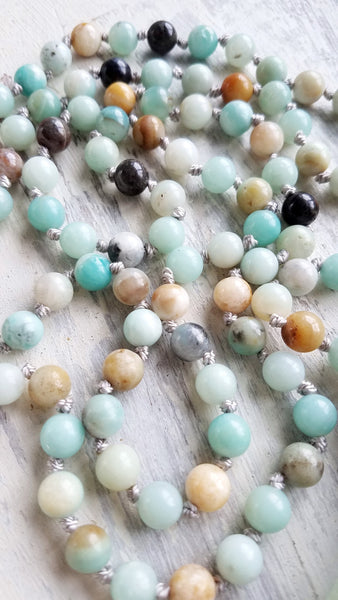 SPEAK YOUR TRUTH. Amazonite Gemstone Necklace. Full Mala 108 Beads. Mindful Jewelry.