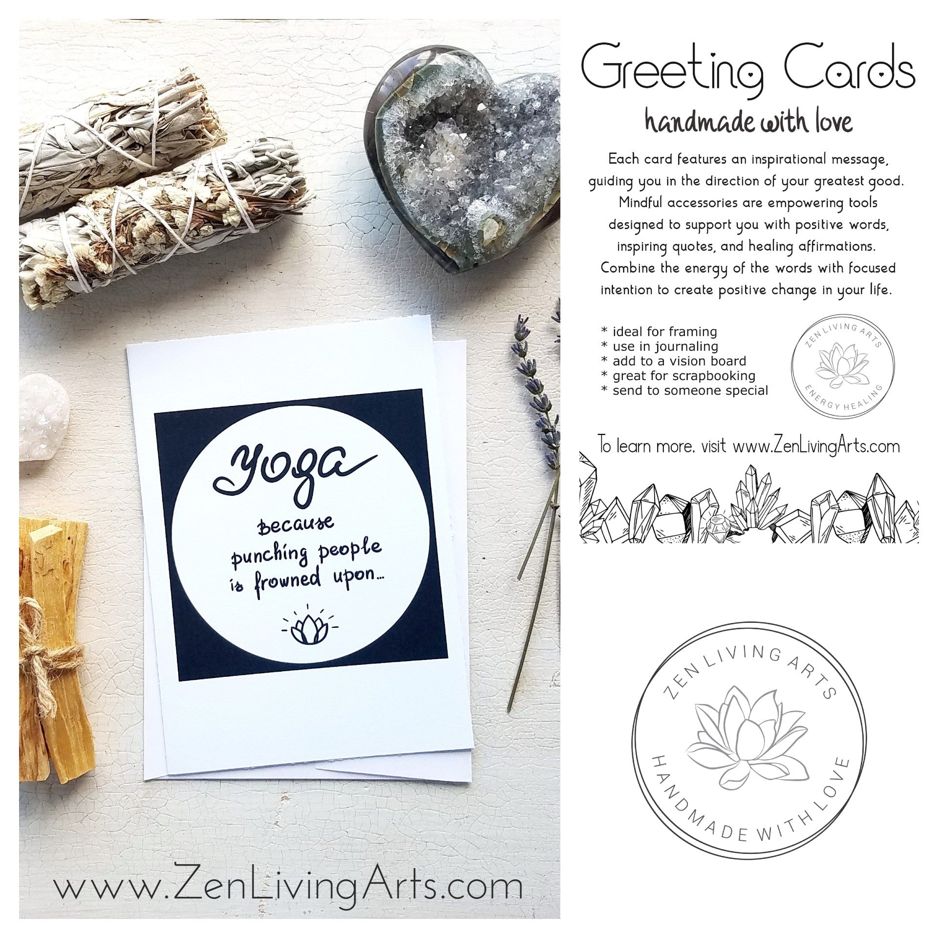YOGA ... Art Print. Inspirational Greeting Card & Envelope. Size 5x7.