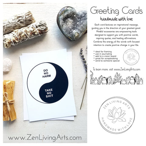 DO NO HARM TAKE NO SHIT. Art Print. Inspirational Greeting Card & Envelope. Size 5x7.