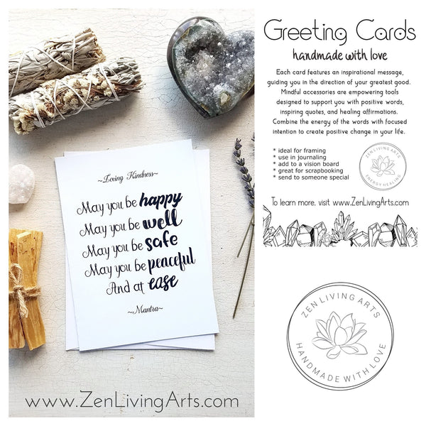 LOVING KINDNESS MANTRA. Art Print. Inspirational Greeting Card & Envelope. Size 5x7.