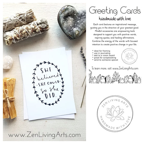 SHE BELIEVED SHE COULD ... Art Print. Inspirational Greeting Card & Envelope. Size 5x7.