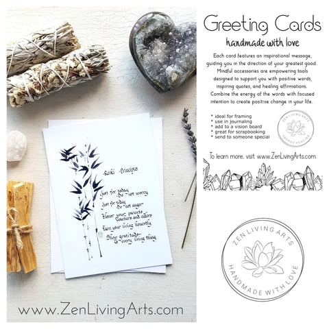 REIKI PRINCIPLES. Art Print. Inspirational Greeting Card & Envelope. Size 5x7.