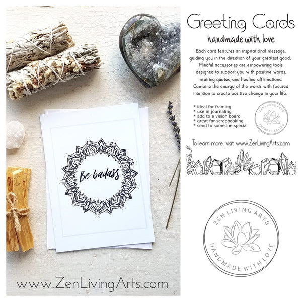 BE BADASS. Art Print. Inspirational Greeting Card & Envelope. Size 5x7.