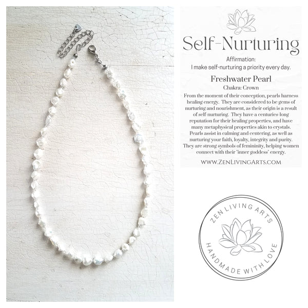NURTURE. Organic White Biwa Freshwater Pearl Nuggets & Czech Glass Beaded Necklace. Inspirational Artisan Jewelry.