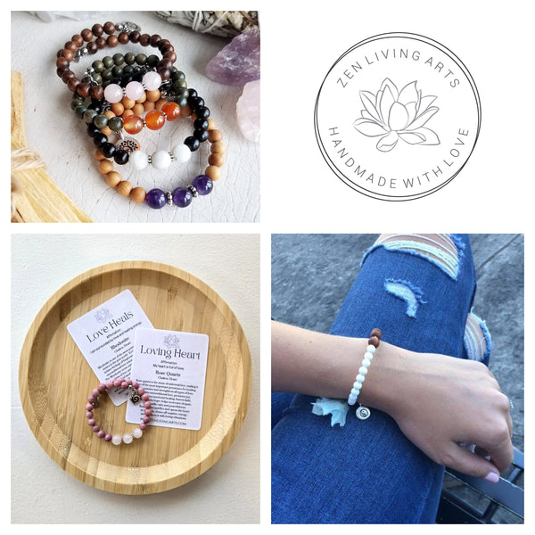 JOY. Golden Healing Quartz & Crazy Lace Agate Crystals Gemstones Adjustable Charm Bracelet. Inspirational Artisan Jewelry.