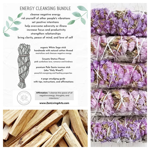 Pink Sinuata, White Sage, & Palo Santo. Premium Smudging Sticks. Energy Cleansing Bundle.