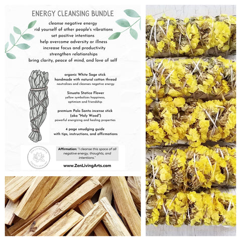Yellow Sinuata, White Sage, & Palo Santo. Premium Smudging Sticks. Energy Cleansing Bundle.