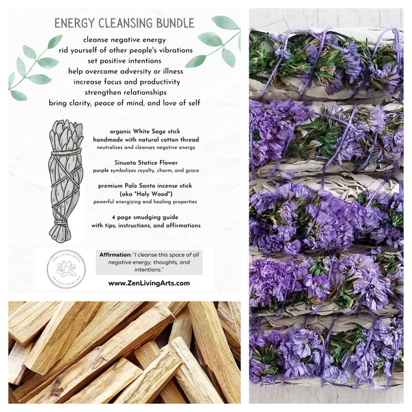 Purple Sinuata, White Sage, & Palo Santo. Premium Smudging Sticks. Energy Cleansing Bundle.