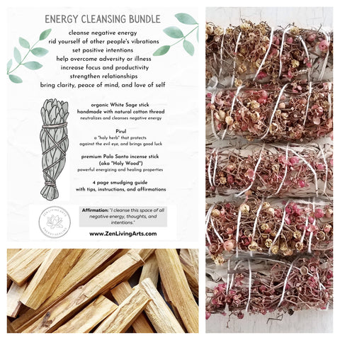 Pirul, White Sage, & Palo Santo. Premium Smudging Sticks. Energy Cleansing Bundle.
