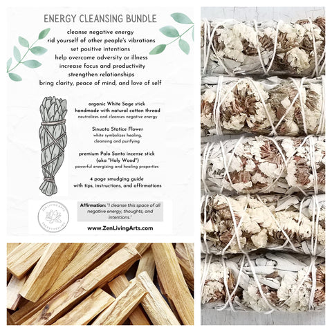 White Sinuata, White Sage, & Palo Santo. Premium Smudging Sticks. Energy Cleansing Bundle.