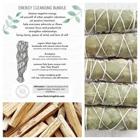 Eucalyptus, White Sage, & Palo Santo. Premium Smudging Sticks. Energy Cleansing Bundle.