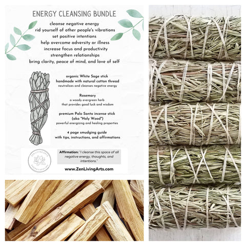 Rosemary, White Sage, & Palo Santo. Premium Smudging Sticks. Energy Cleansing Bundle.