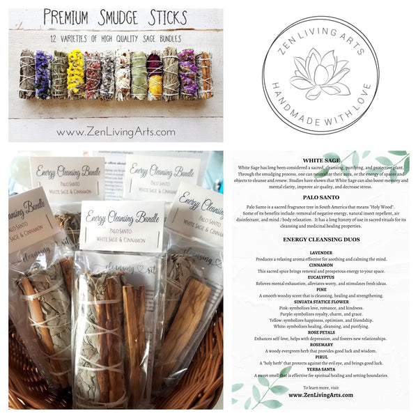 Cinnamon, White Sage, & Palo Santo. Premium Smudging Sticks. Energy Cleansing Bundle.