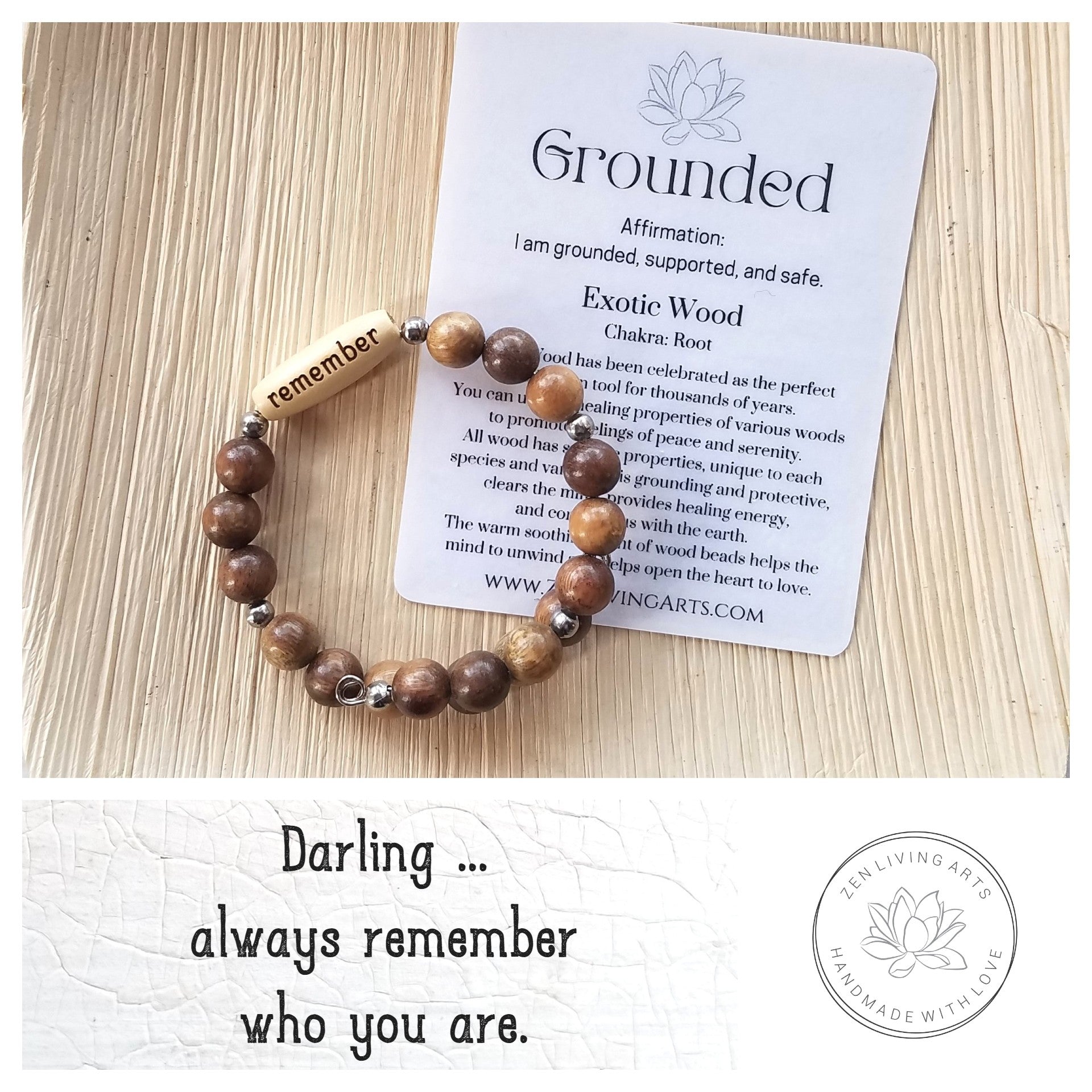 REMEMBER. Engraved Wood Beaded Bracelet. Adjustable Memory Wire. Inspirational Quote Jewelry.