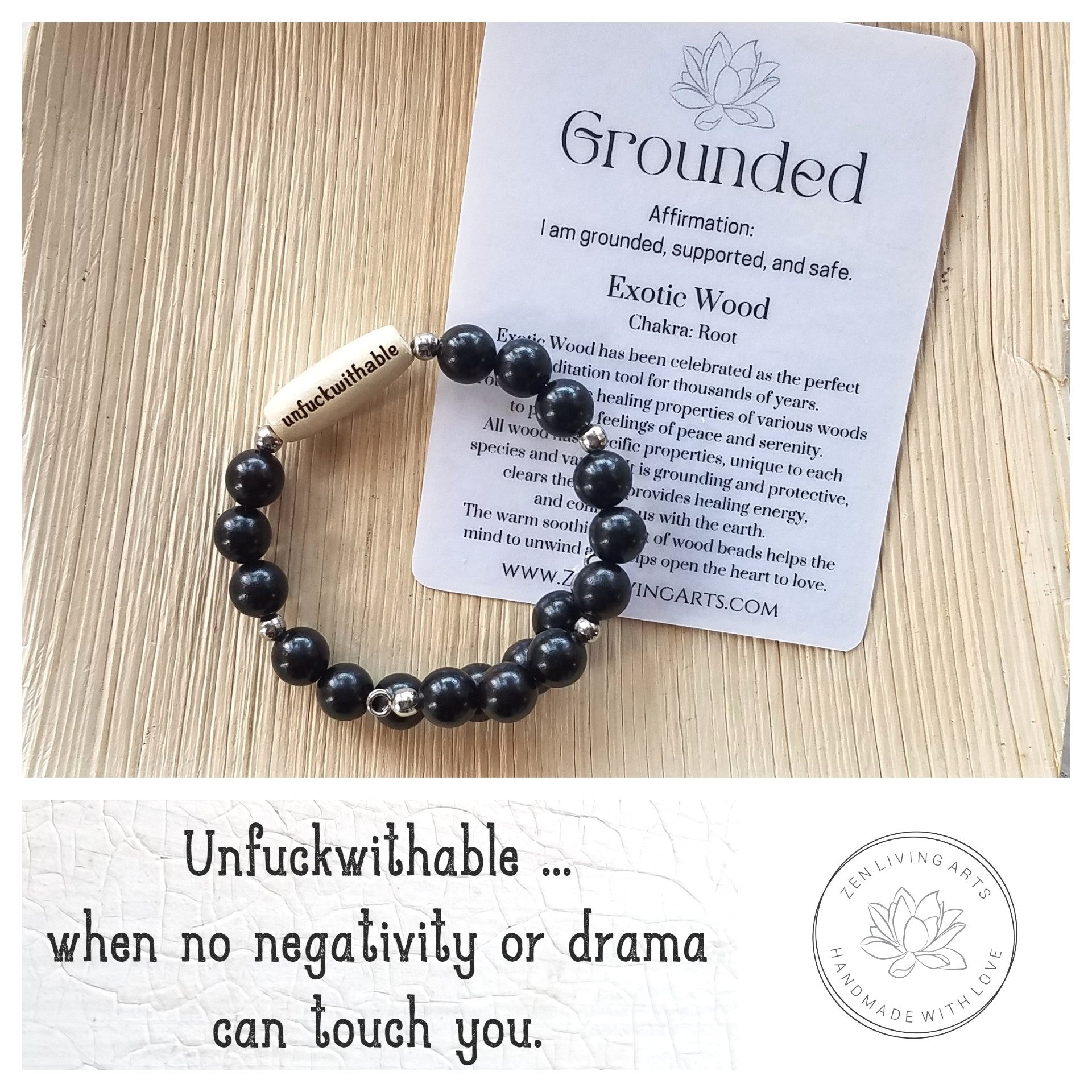 UNFUCKWITHABLE. Engraved Wood Bracelet. Adjustable Memory Wire. Inspirational Quote Jewelry.