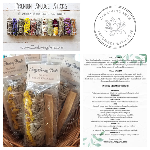 Yellow Sinuata, White Sage, & Palo Santo. Premium Smudging Sticks. Energy Cleansing Bundle.