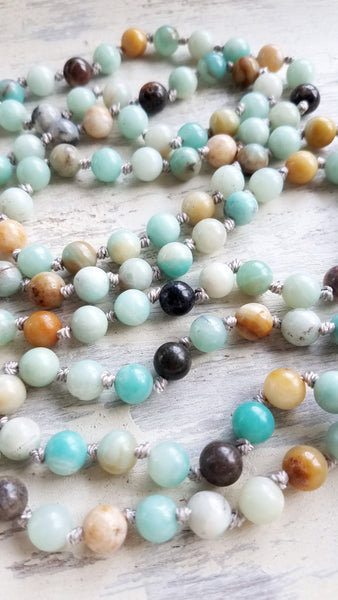 SPEAK YOUR TRUTH. Amazonite Gemstone Necklace. Full Mala 108 Beads. Mindful Jewelry.