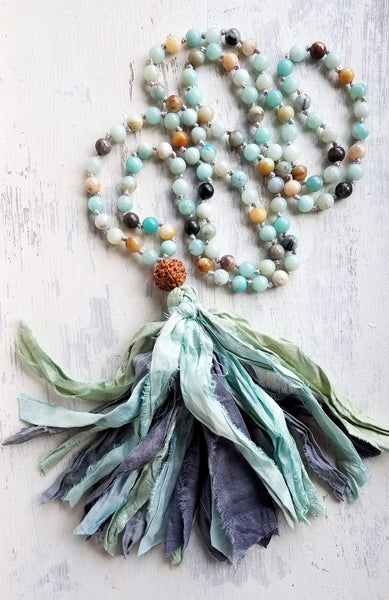 SPEAK YOUR TRUTH. Amazonite Gemstone Necklace. Full Mala 108 Beads. Mindful Jewelry.