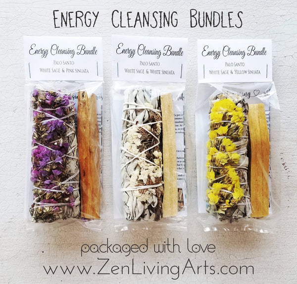 Yellow Sinuata, White Sage, & Palo Santo. Premium Smudging Sticks. Energy Cleansing Bundle.
