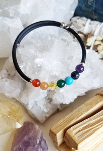 SEVEN CHAKRAS. Rainbow Chakra Balancing Gemstone Cuff Bracelet. Crystal Energy Healing Jewelry.