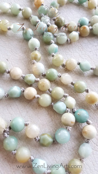 HARMONY. Amazonite Gemstone Necklace. Full Mala 108 Beads. Mindful Jewelry.