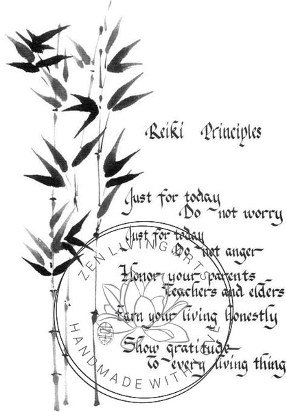 REIKI PRINCIPLES. Art Print. Inspirational Greeting Card & Envelope. Size 5x7.