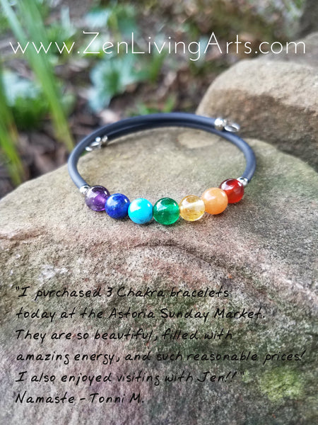 SEVEN CHAKRAS. Rainbow Chakra Balancing Gemstone Cuff Bracelet. Crystal Energy Healing Jewelry.