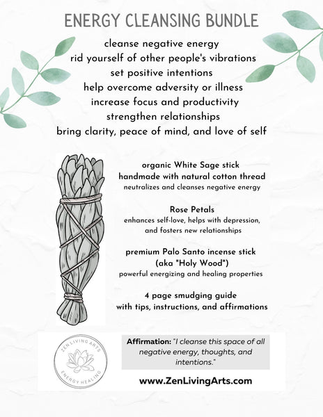 Rose Petals, White Sage, & Palo Santo. Premium Smudging Sticks. Energy Cleansing Bundle.