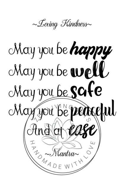 LOVING KINDNESS MANTRA. Art Print. Inspirational Greeting Card & Envelope. Size 5x7.