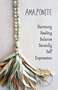 HARMONY. Amazonite Gemstone Necklace. Full Mala 108 Beads. Mindful Jewelry.