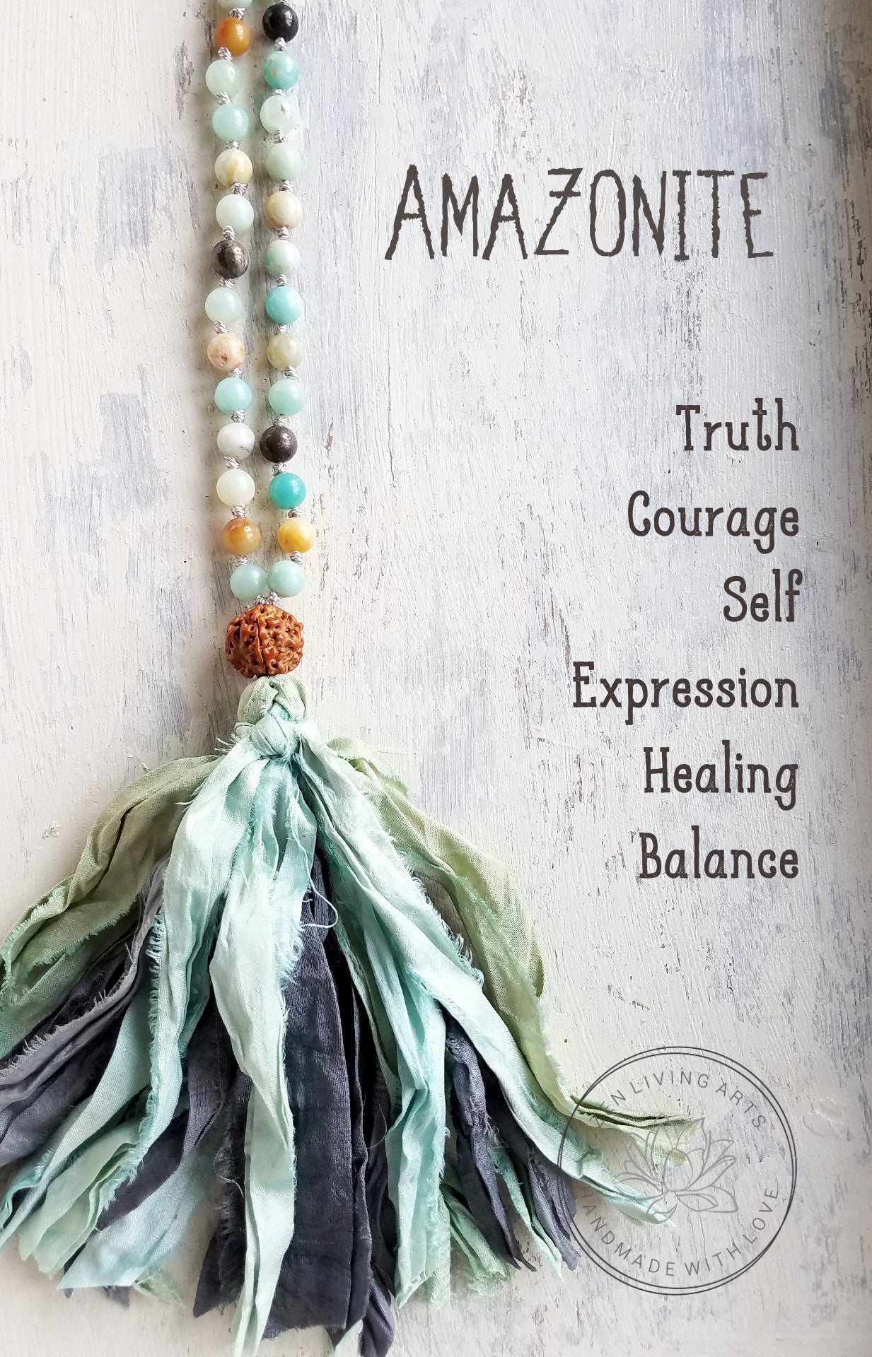 SPEAK YOUR TRUTH. Amazonite Gemstone Necklace. Full Mala 108 Beads. Mindful Jewelry.