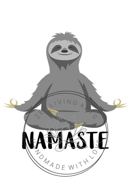 NAMASTE. Meditating Sloth Art Print. Inspirational Greeting Card & Envelope. Size 5x7.