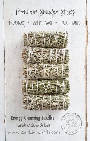 Rosemary, White Sage, & Palo Santo. Premium Smudging Sticks. Energy Cleansing Bundle.