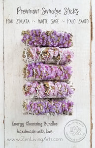 Pink Sinuata, White Sage, & Palo Santo. Premium Smudging Sticks. Energy Cleansing Bundle.