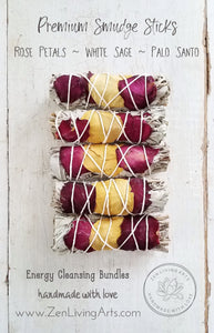 Rose Petals, White Sage, & Palo Santo. Premium Smudging Sticks. Energy Cleansing Bundle.