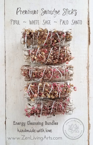 Pirul, White Sage, & Palo Santo. Premium Smudging Sticks. Energy Cleansing Bundle.
