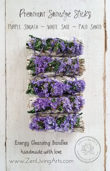 Purple Sinuata, White Sage, & Palo Santo. Premium Smudging Sticks. Energy Cleansing Bundle.